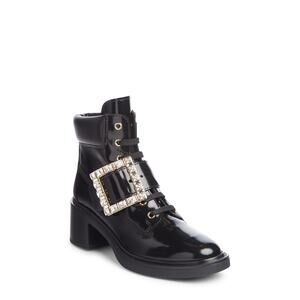Roger Vivier Viv Black Leather Rangers Crystal Buckle Combat Boot Size 11